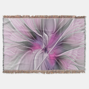 Manta Tejida Fractal floral moderno abstracto flor rosa gris