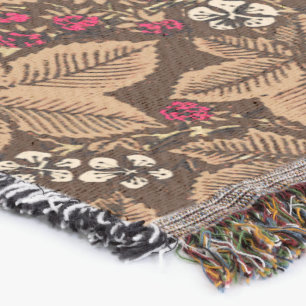 Manta Tejida Fresas y hojas de estilo Art Nouveau, marrón oscur