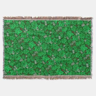 Manta Tejida Fresas y hojas de estilo Art Nouveau, verde esmera