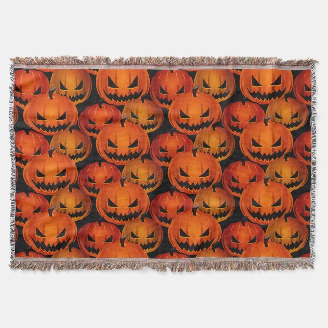 Manta Tejida Funda de calabazas escarpadas de Halloween (Anverso)