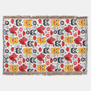 Manta Tejida Gato, dragón, y panda afortunados de China