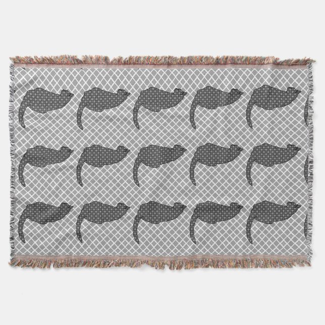 Manta Tejida Gato japonés - impresión blanco y negro del kimono (Anverso)