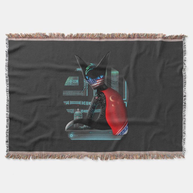Manta Tejida Gato negro Cyberpunk Ninja (Anverso)