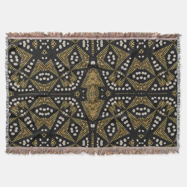 Manta tejida geométrica tribal negra del tiro del (Anverso)