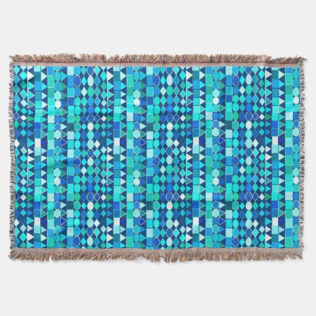 Manta Tejida Geométrico tribal moderno, azul denim en la marina (Anverso)