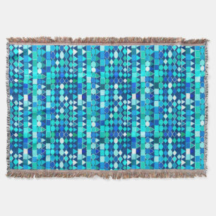 Manta Tejida Geométrico Tribal Moderno, Denim Blues sobre Azul 