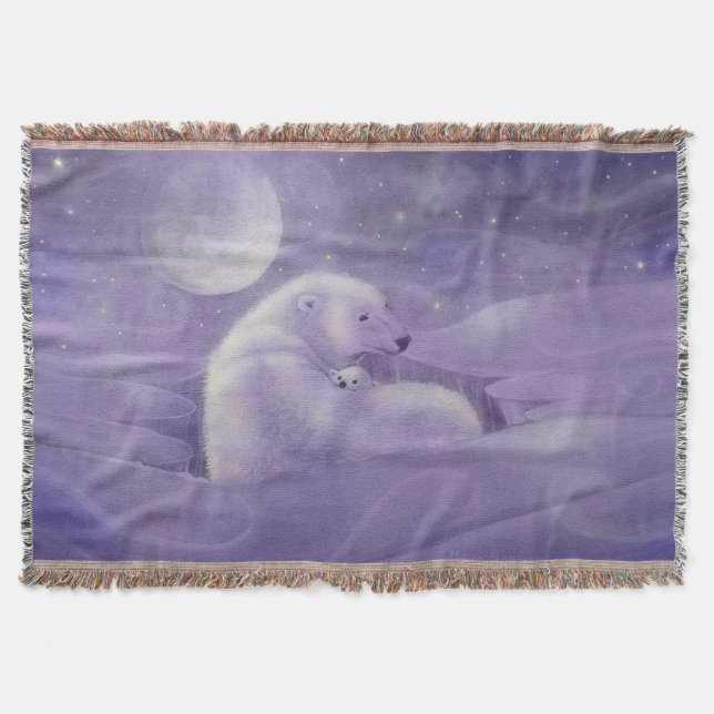 Manta Tejida Gnetle Winter Polar Bear y Cub Wildlife Fantasy (Anverso)
