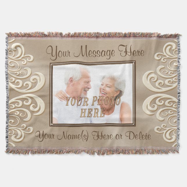 Manta Tejida Gorge Taupe y Ecru Photo Personalized Blanket (Anverso)