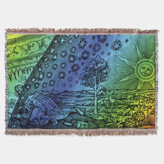 Manta Tejida Grabado de Flammarion Cielo y Tierra (Anverso)