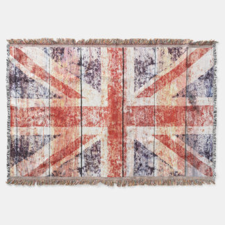 Manta Tejida Grunge Union Jack en la madera rústica