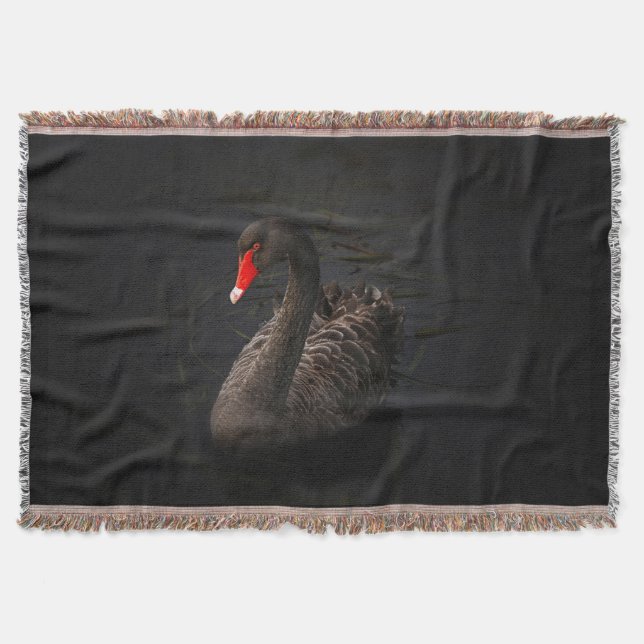 Manta Tejida Hermoso cisne negro con un brillante pico rojo (Anverso)
