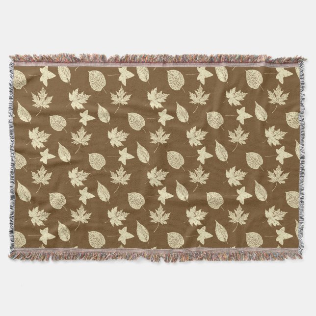 Manta Tejida Hojas de otoño - beige y chocolate (Anverso)