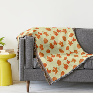 Manta Tejida Hojas otoñales - amarillo pálido y naranja