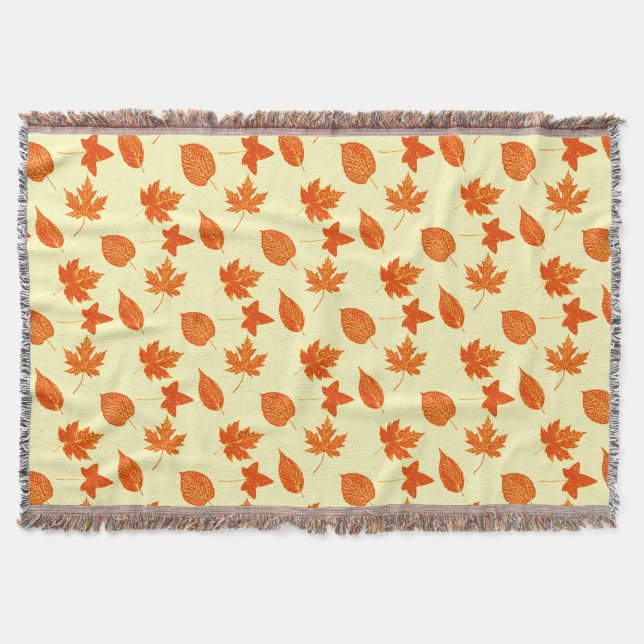 Manta Tejida Hojas otoñales - amarillo pálido y naranja (Anverso)