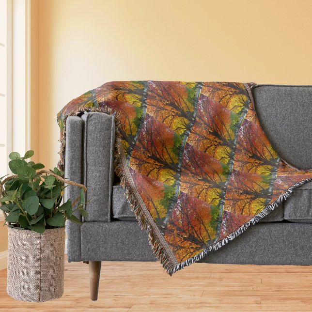 Manta Tejida Hojas otoñales de foto amarilla y Naranja (Autumn Leaves of Yellow and Orange Throw Blanket)