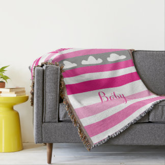 Manta Tejida Hola bebé Personalizado Nubes rayadas rosadas mode