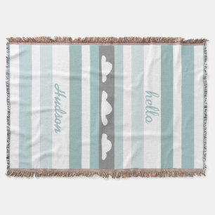 Manta Tejida Hola personalizada Nubes a rayas Aqua modernas