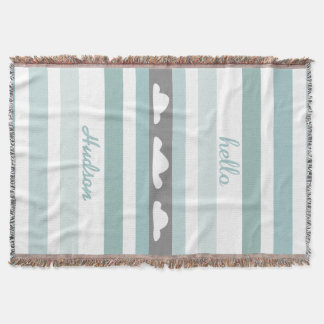 Manta Tejida Hola personalizada Nubes a rayas Aqua modernas