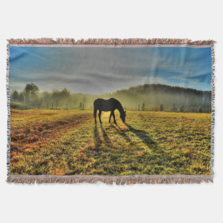 Manta Tejida Horse de moda al amanecer en una foto de campo oxi