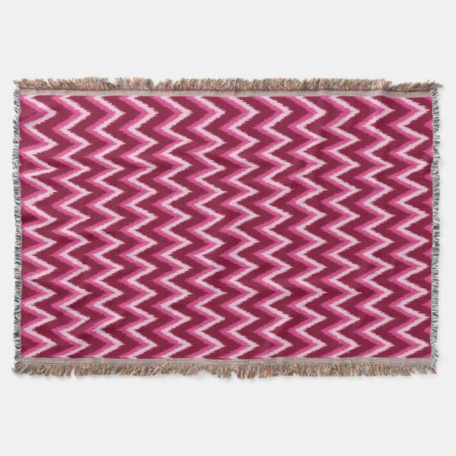 Manta Tejida Ikat Chevron Stripes - Burqundy, Rosa y rosa (Anverso)