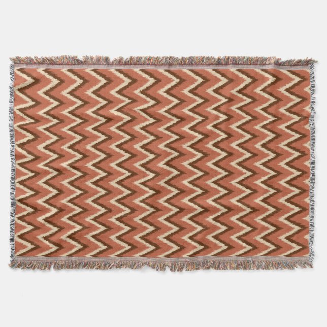 Manta Tejida Ikat Chevron Stripes - Rust, Brown y Beige (Anverso)
