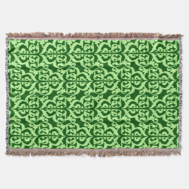 Manta Tejida Ikat Morish Damask - verde pino y menta (Anverso)