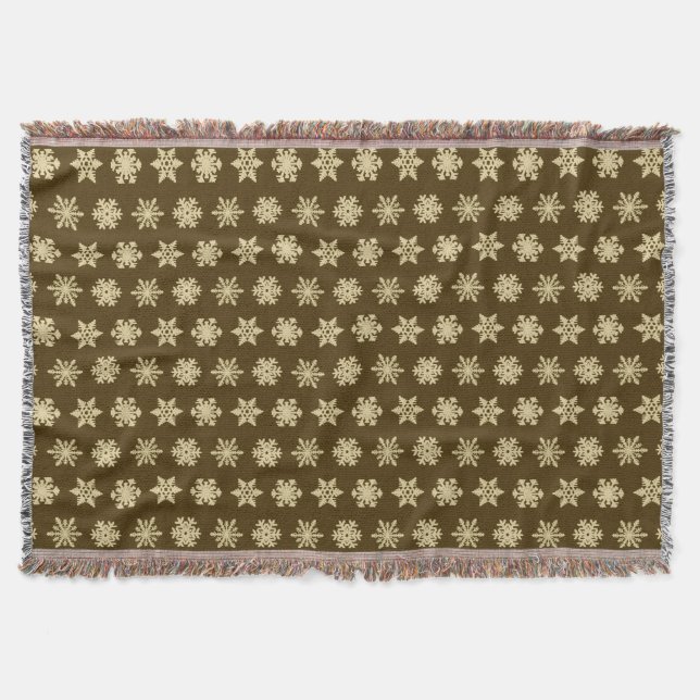 Manta Tejida Ikat Snowflakes - Beige y chocolate Brown (Anverso)