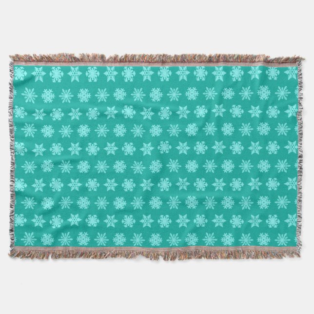 Manta Tejida Ikat Snowflakes - Turquesa y aqua (Anverso)