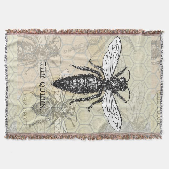 Manta Tejida Ilustracion de antigüedades de insectos de Queen B (Anverso)