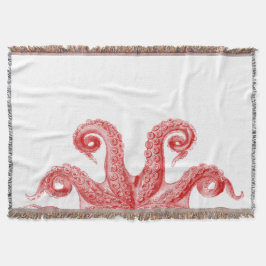 Manta Tejida Ilustracion rojo de los tentáculos del pulpo del