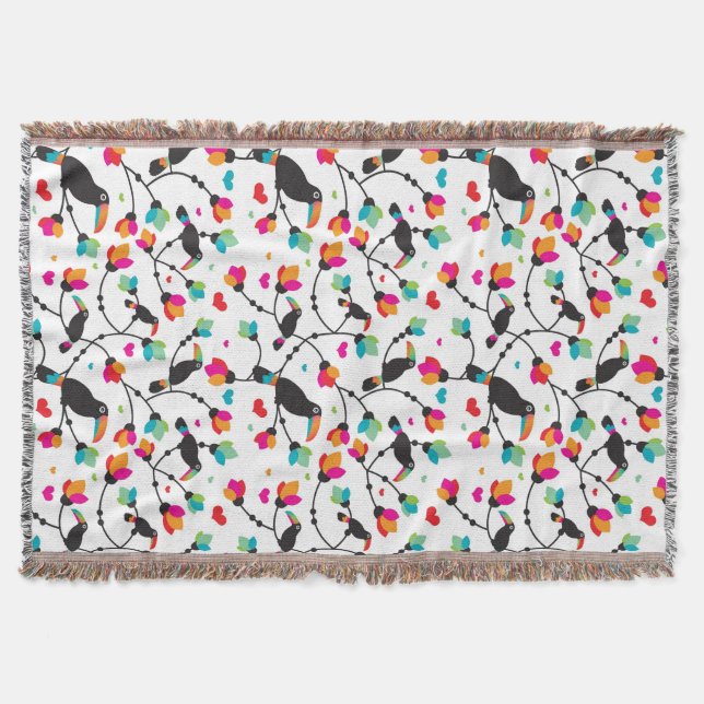 Manta Tejida ilustracion tropical del pájaro toucan lindo (Anverso)