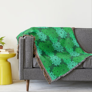 Manta Tejida Impresión de kimono floral moderna, verde esmerald