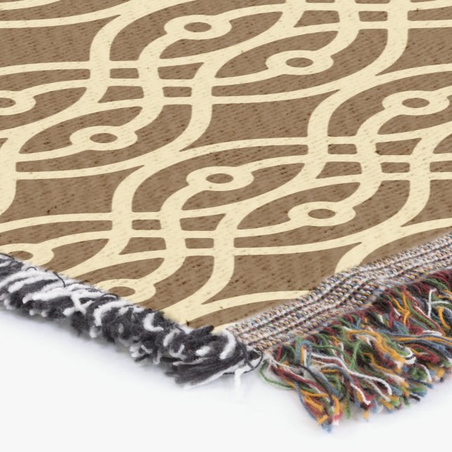 Manta Tejida Impresión de kimono, marrón chocolate y tostado (Esquina)