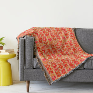Manta Tejida Impresión tribal de batik, mandarín y Naranja lige