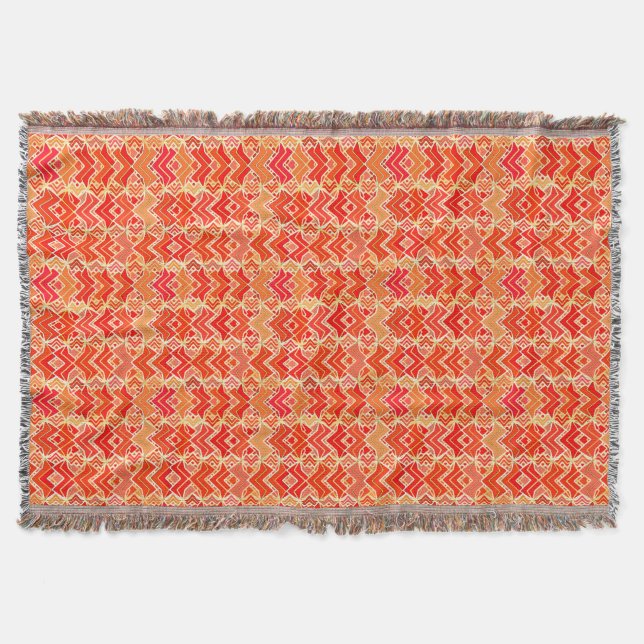 Manta Tejida Impresión tribal de batik, mandarín y Naranja lige (Anverso)