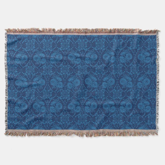 Manta Tejida Indigo Blue Floral Faux Lace Pattern (Anverso)