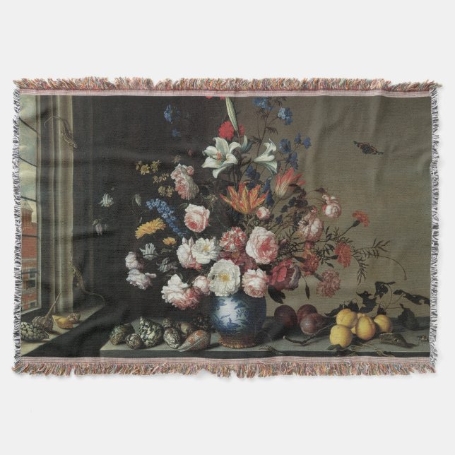Manta Tejida Jarrón de flores junto a una ventana, Balthasar va (Anverso)