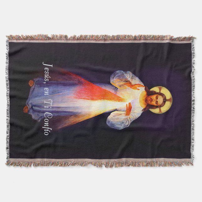 Manta Tejida Jesus Divina Misericordia Colcha Blanket Español (Anverso)