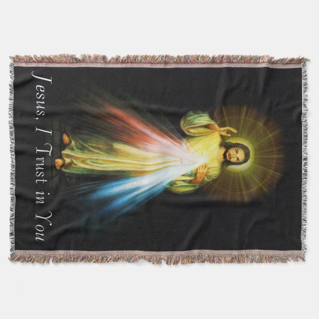 Manta Tejida Jesus Divine Mercy Tapiz Throw Blanket (Anverso)