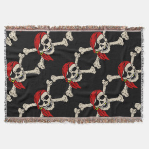 Manta Tejida Jolly Roger Pirate Skull Huesos Rojos Bandanna