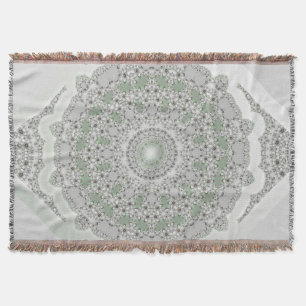 Manta Tejida Kaleidoscope Fractal Mandala - verde gris