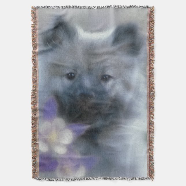 Manta Tejida Keeshond y Columbine - Fotografía de perro (Frente vertical)