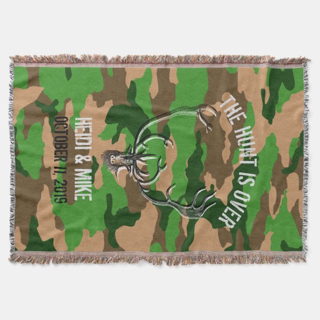 Manta Tejida "La cacería se acabó" Regalo de matrimonio persona (Anverso)