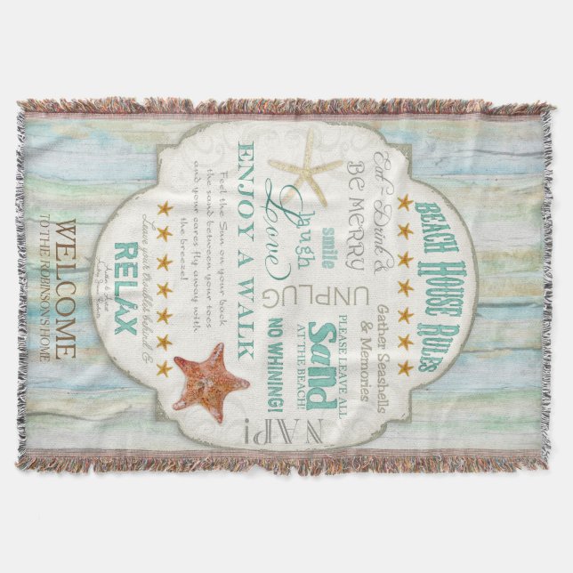 Manta Tejida La casa de playa gobierna la cabaña de la costa (Anverso)