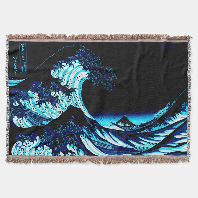 Manta Tejida La Gran Ola Azul Profundo (Anverso)