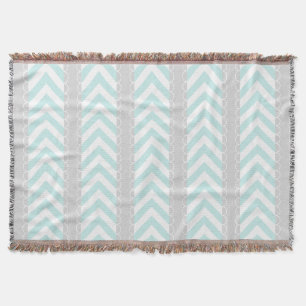 Manta Tejida La menta azul, Chevron gris, blanco raya el modelo