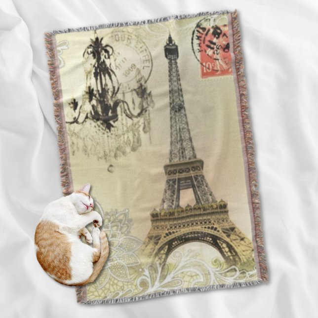 Manta Tejida lámpara de araña de encaje floral beige parís torr (beige floral lace chandelier paris eiffel tower throw blanket)