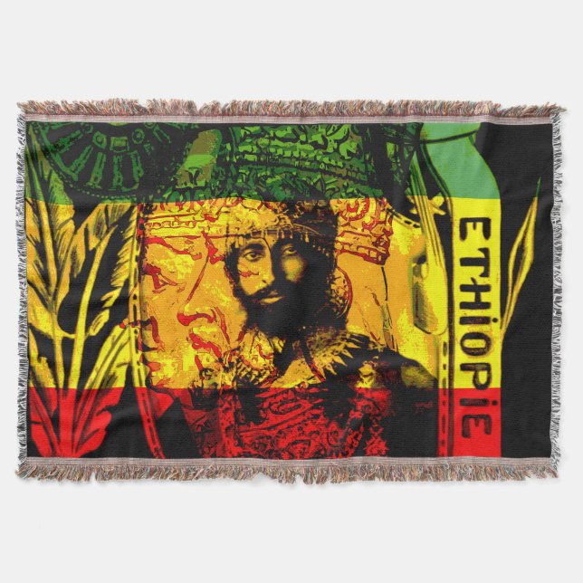 Manta Tejida León de Rasta Haile Selassie del verde rojo del (Anverso)