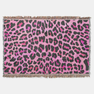 Manta Tejida Leopardo de impresión negro y rosa caliente
