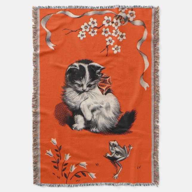 Manta Tejida letra de gatito y de rana dulce (Frente vertical)